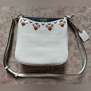 Kate Spade Margaux Jeweled Large Crossbody White Navy Leather